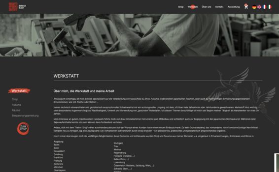 Webshop Relaunch mit Pimcore für Shoji Bau, Werkstatt