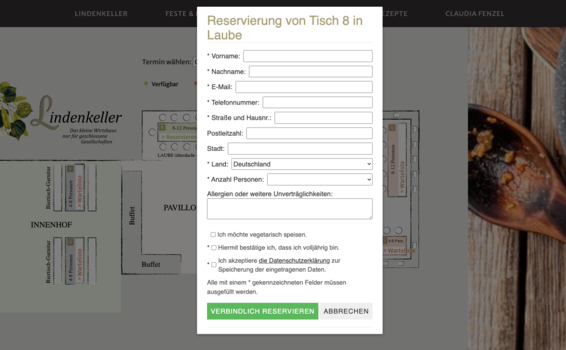 Showcase Online-Reservierungssystem Lindenkeller | © Viucom Digitalagentur in Freilassing bei Salzburg