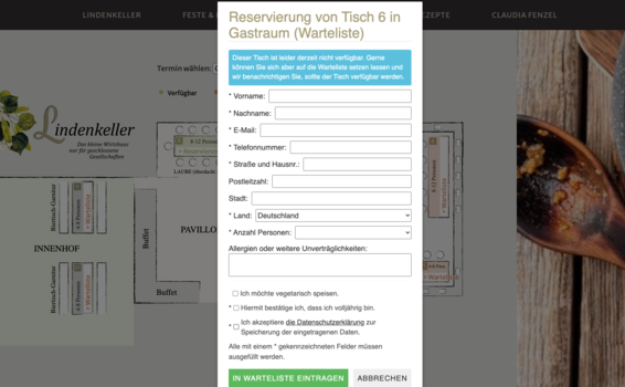 Showcase Online-Reservierungssystem Lindenkeller Warteliste | © Viucom Digitalagentur in Freilassing bei Salzburg