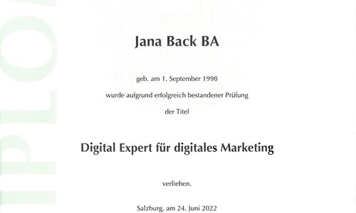 Jana Back, Diplomlehrgang Digital Marketing